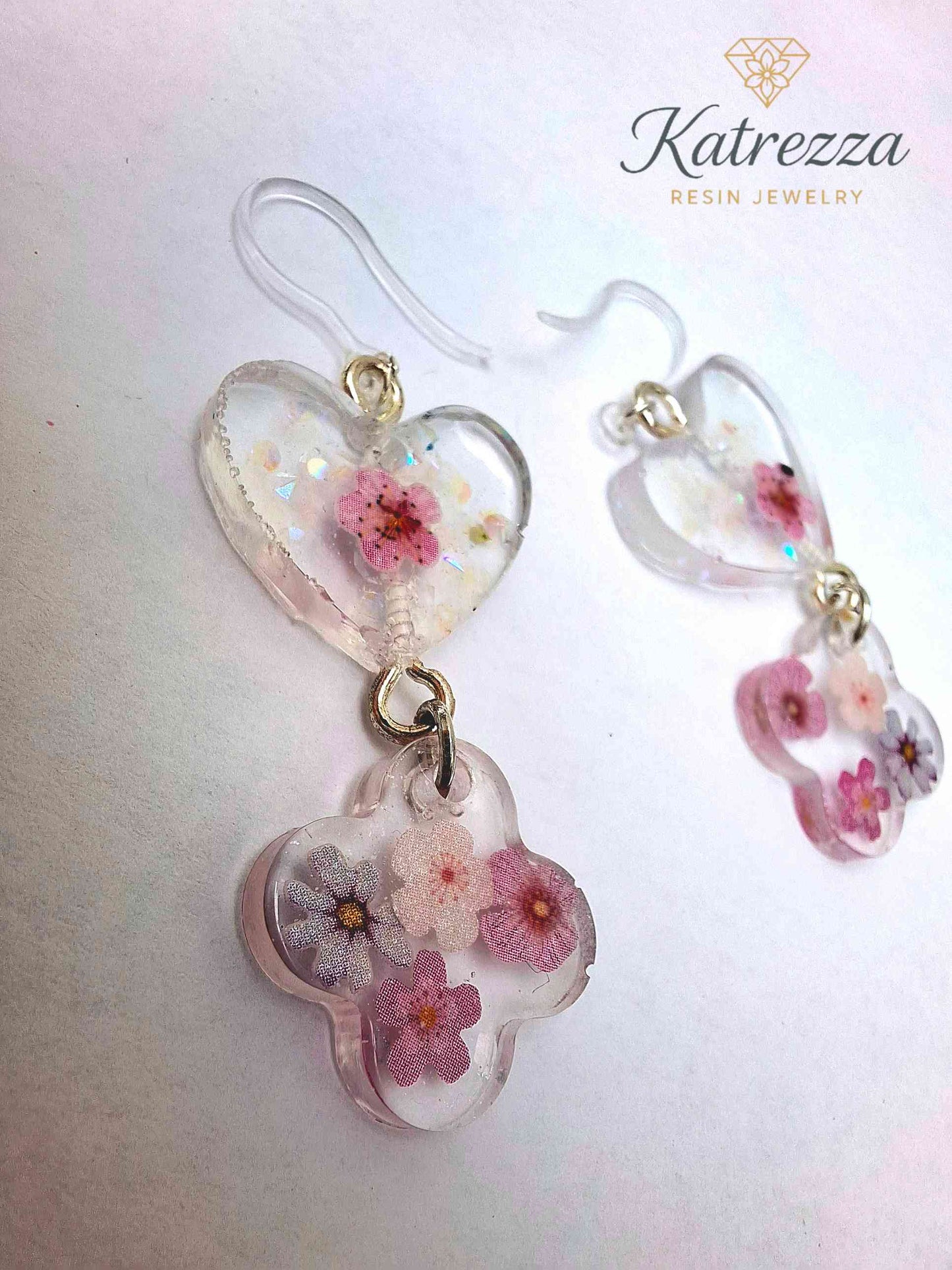 Handmade Heart & Flower Resin Earrings with Real Pressed Flowers | Cute & Lightweight