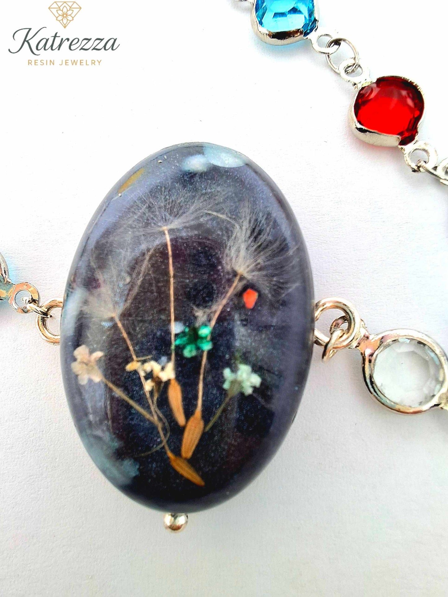 Midnight Dandelion Resin Bracelet – Stainless Steel