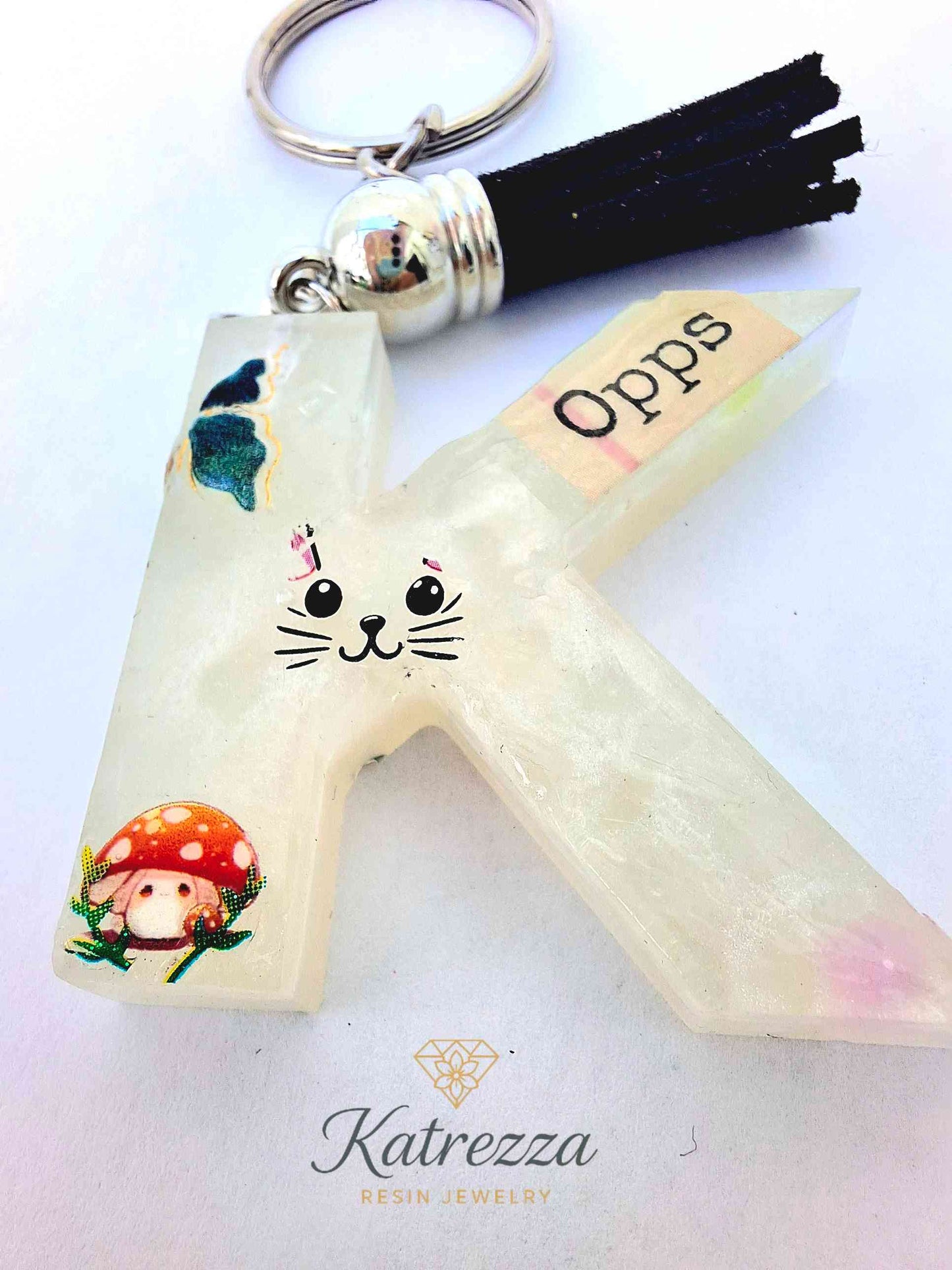 Glow-in-the-Dark Resin K Keychain with Stickers | Katrezza