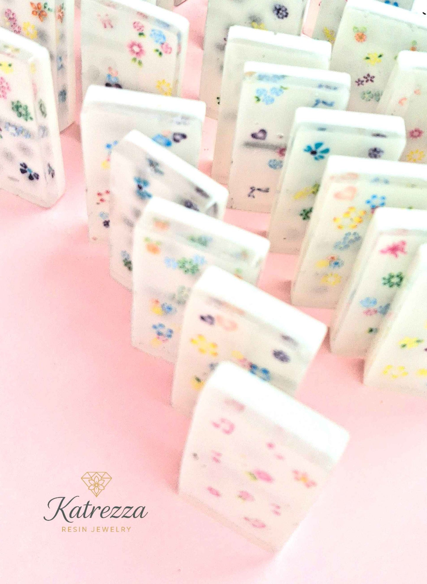 Close-up of classic resin domino with black dots