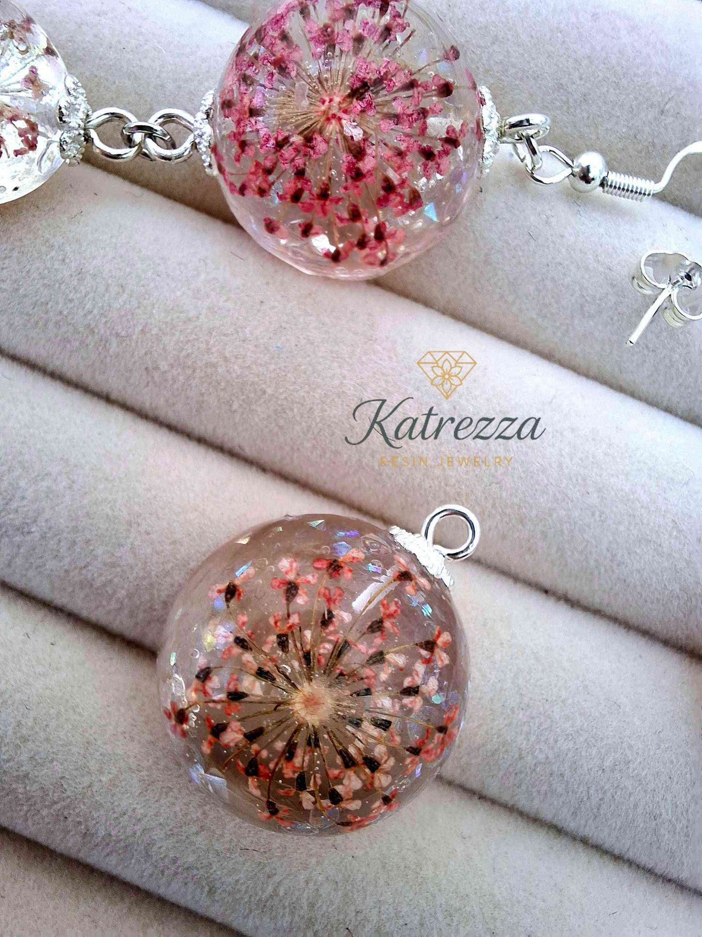 Sterling Silver Resin Jewellry Set with Real Flowers