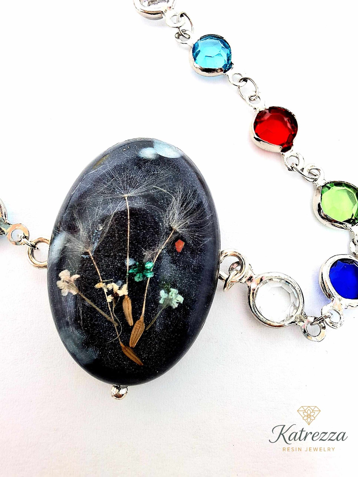 Midnight Dandelion Resin Bracelet – Stainless Steel