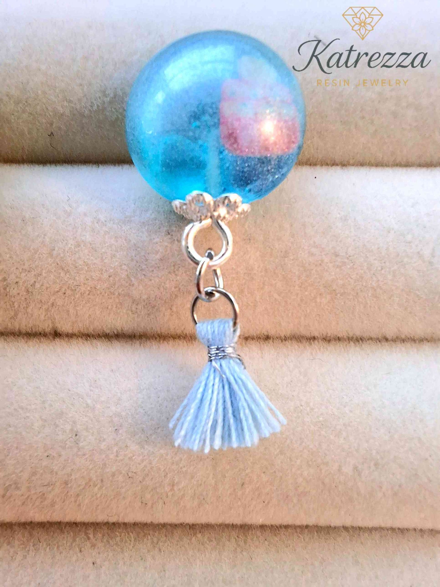Blue Resin Stud Earrings with Tassel | Cute Handmade Jewelry