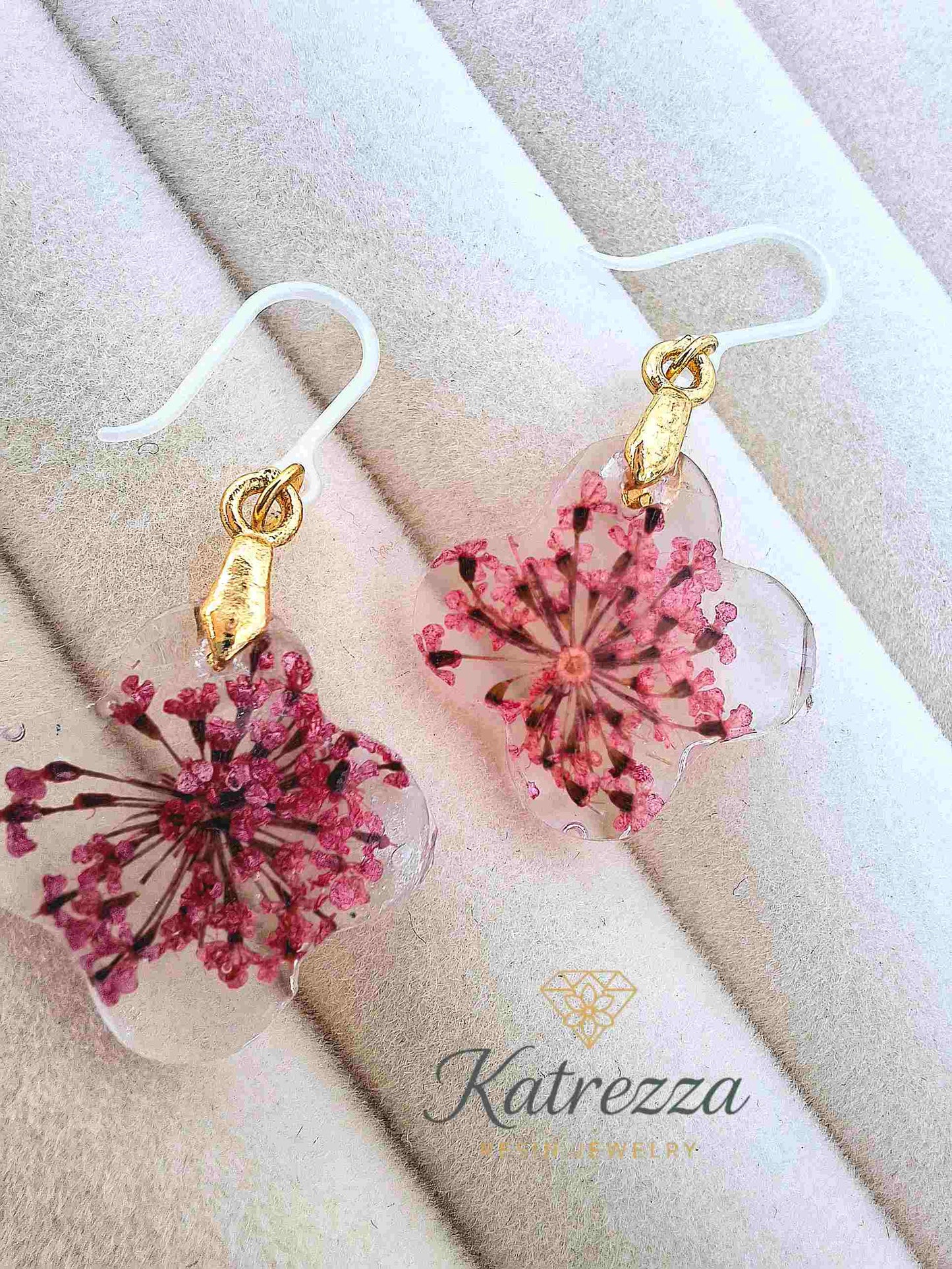 Pink blossom resin earrings for girls with hypoallergenic silicone hooks