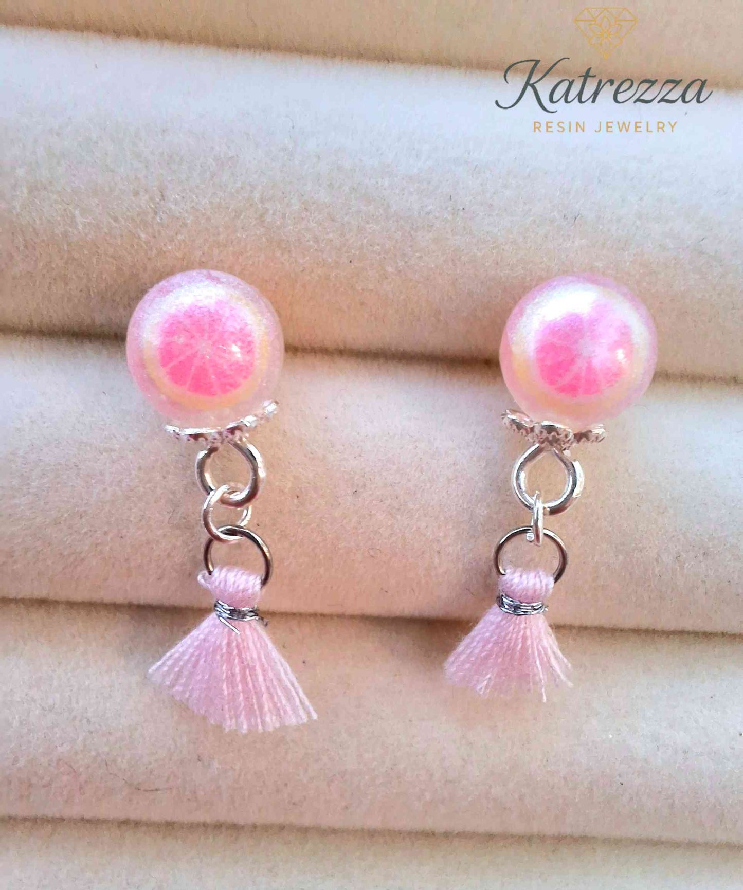 Mini Resin Stud Earrings with Tassel | 2 Styles Handmade Jewelry