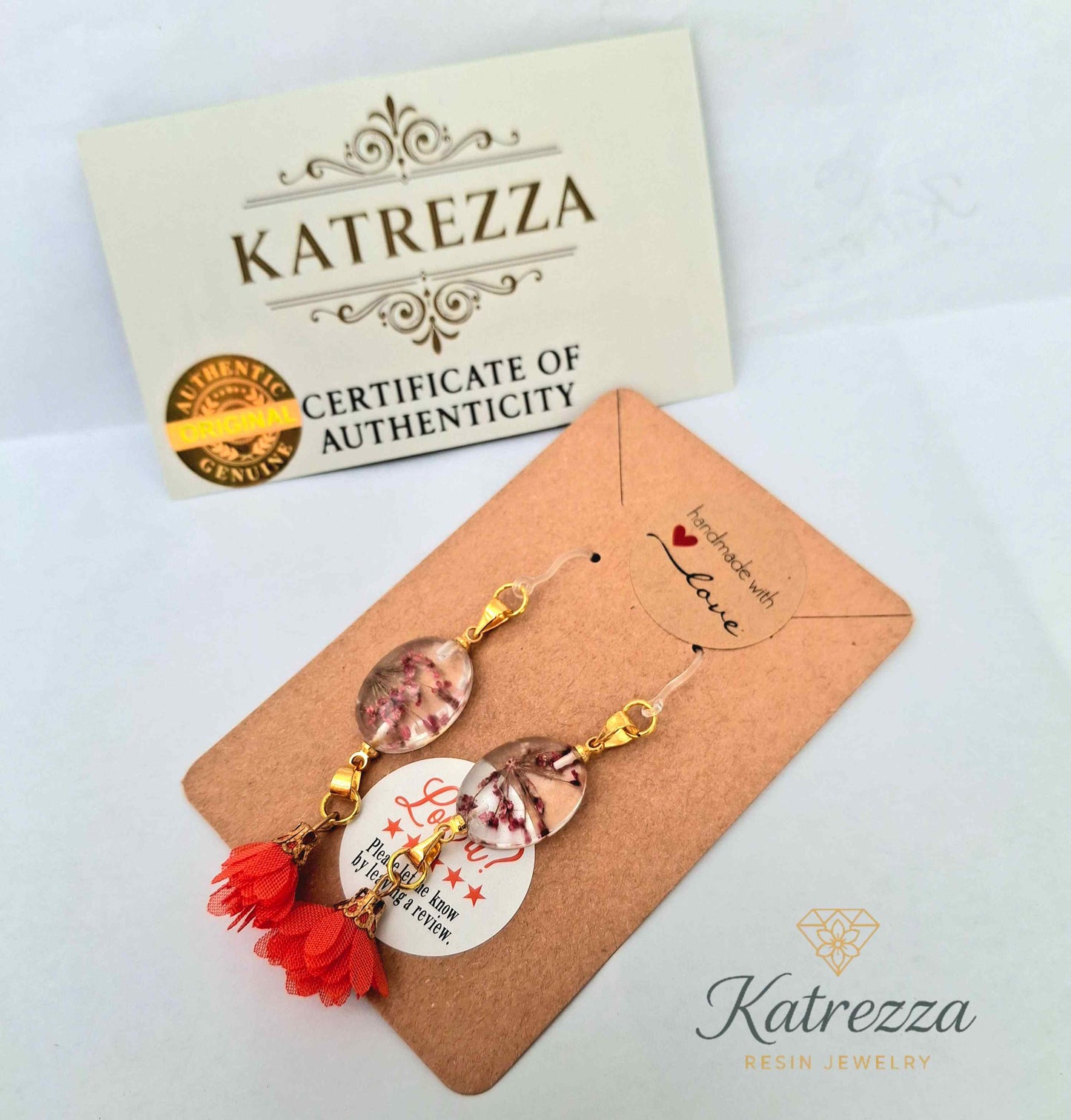 Handmade Resin Earrings with Red Flower Tassels – Katrezza