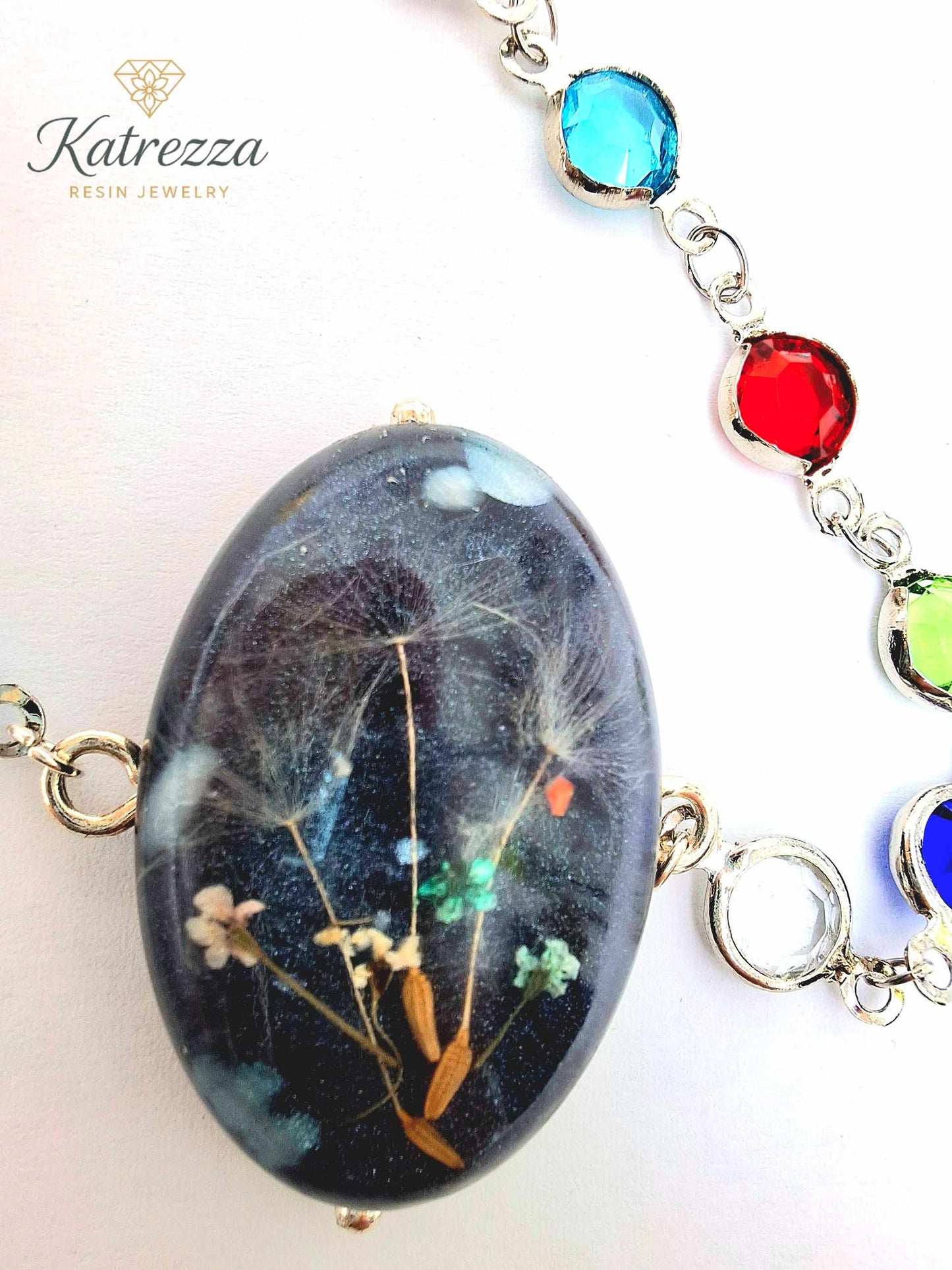 Midnight Dandelion Resin Bracelet – Stainless Steel