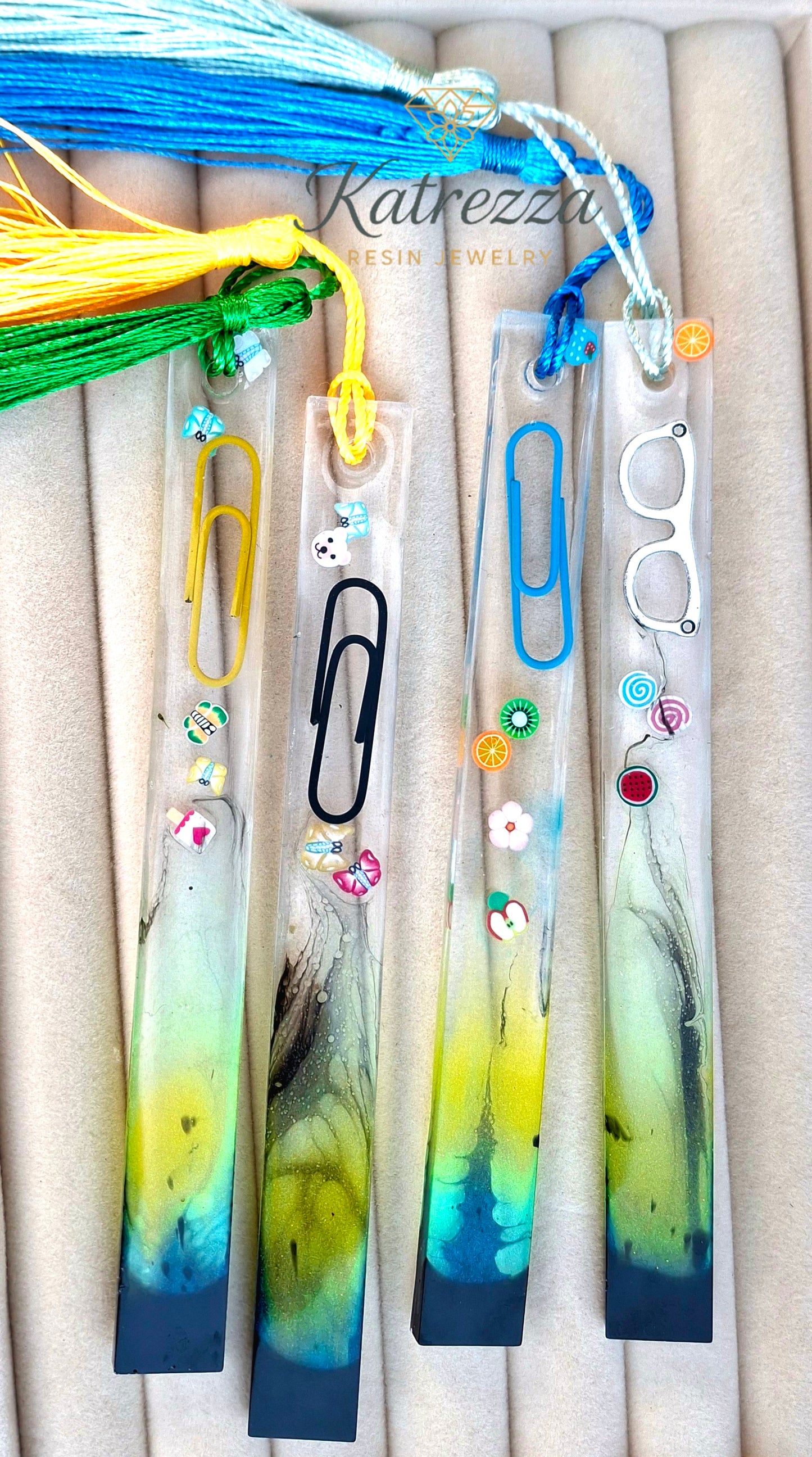 Resin Bookmark with Paperclip & Charms – Katrezza Resin Jewelry