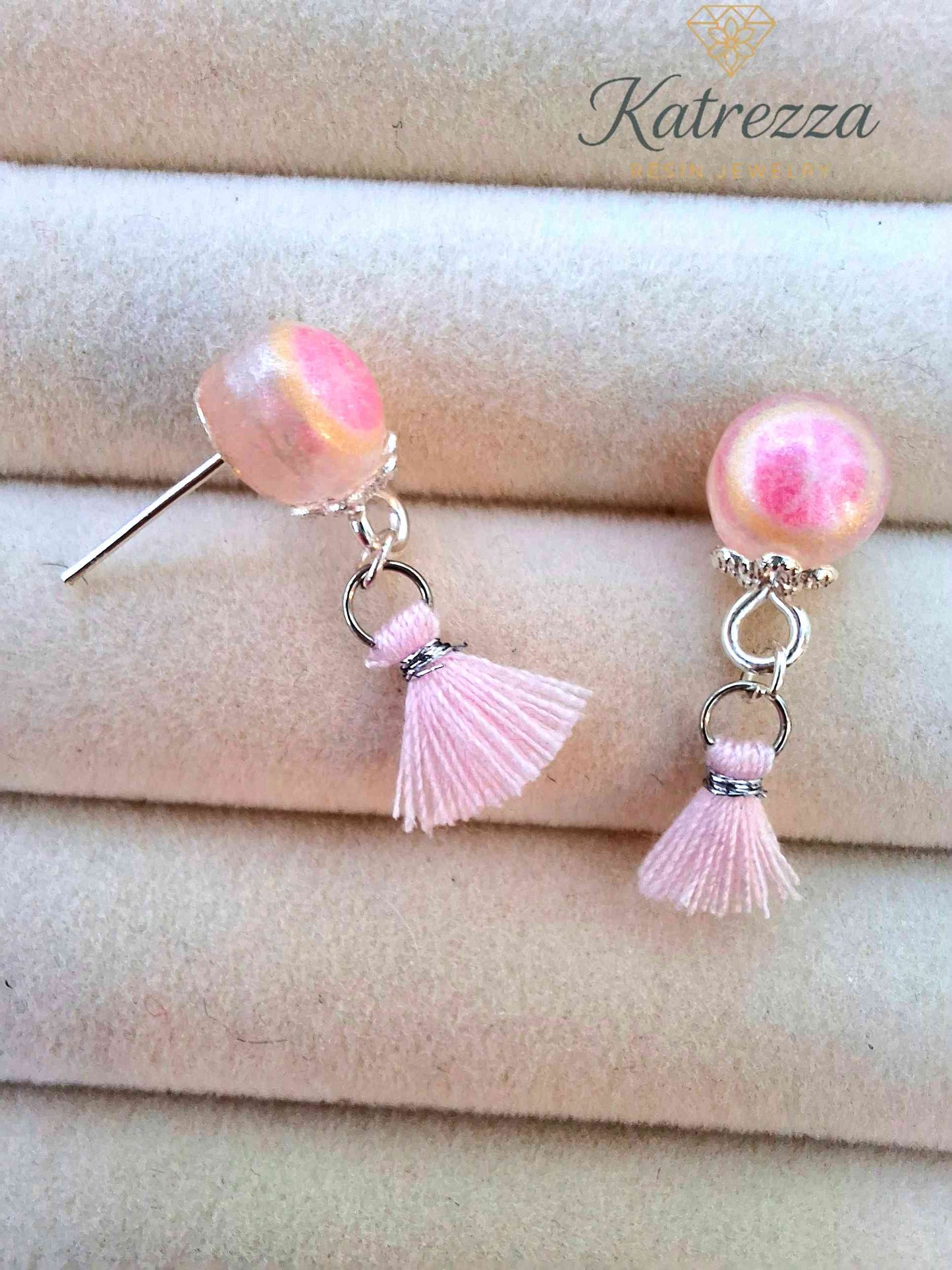 Mini Resin Stud Earrings with Tassel | 2 Styles Handmade Jewelry