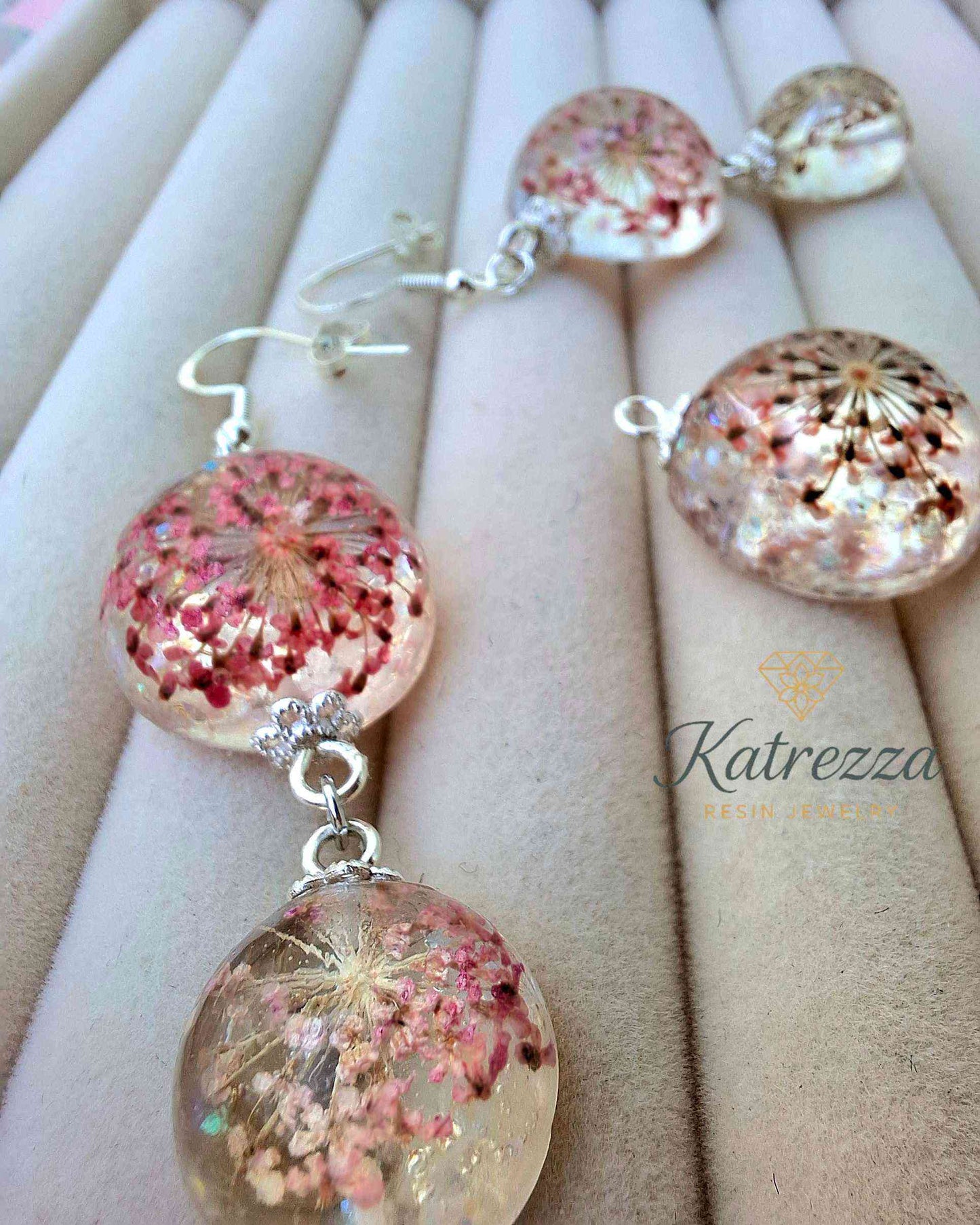 Sterling Silver Resin Jewellry Set with Real Flowers