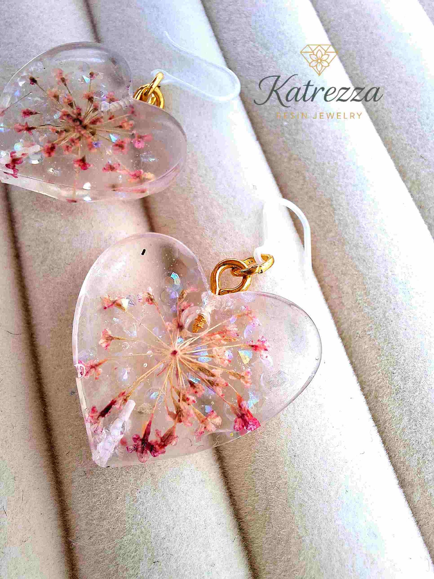 Lightweight hypoallergenic resin earrings in heart shape with silicone hooks