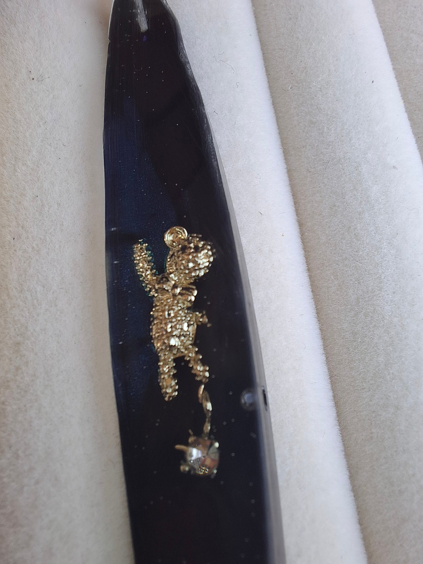 Bear Hugs & Blue Skies – Golden Teddy Resin Necklace