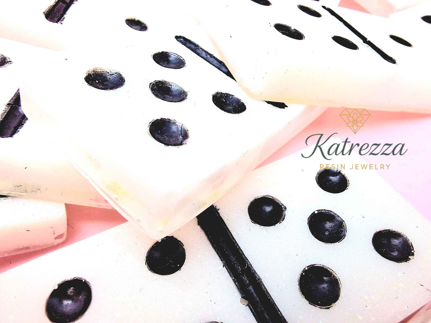 Handmade resin dominoes with floral and heart designs