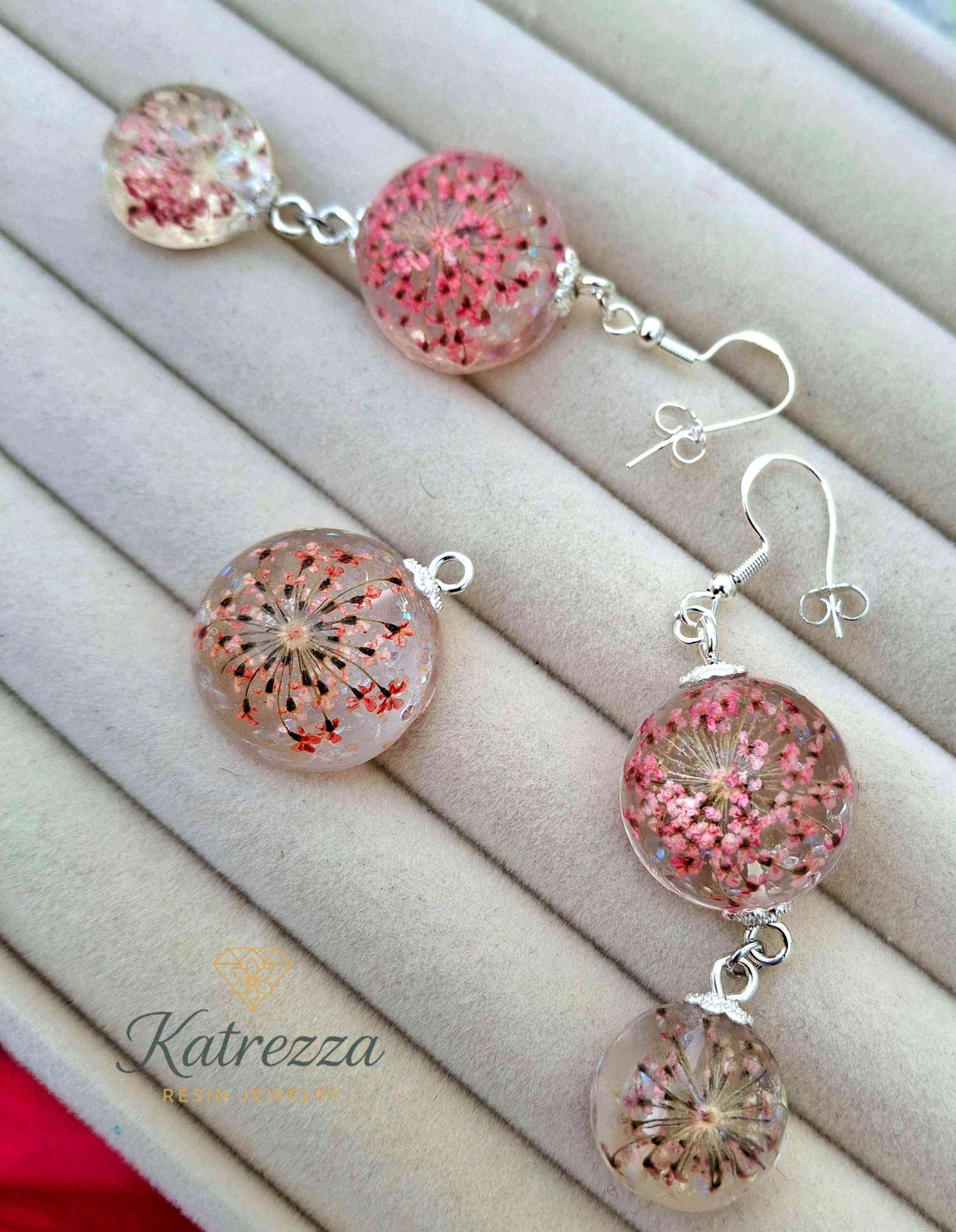 Sterling Silver Resin Jewellry Set with Real Flowers