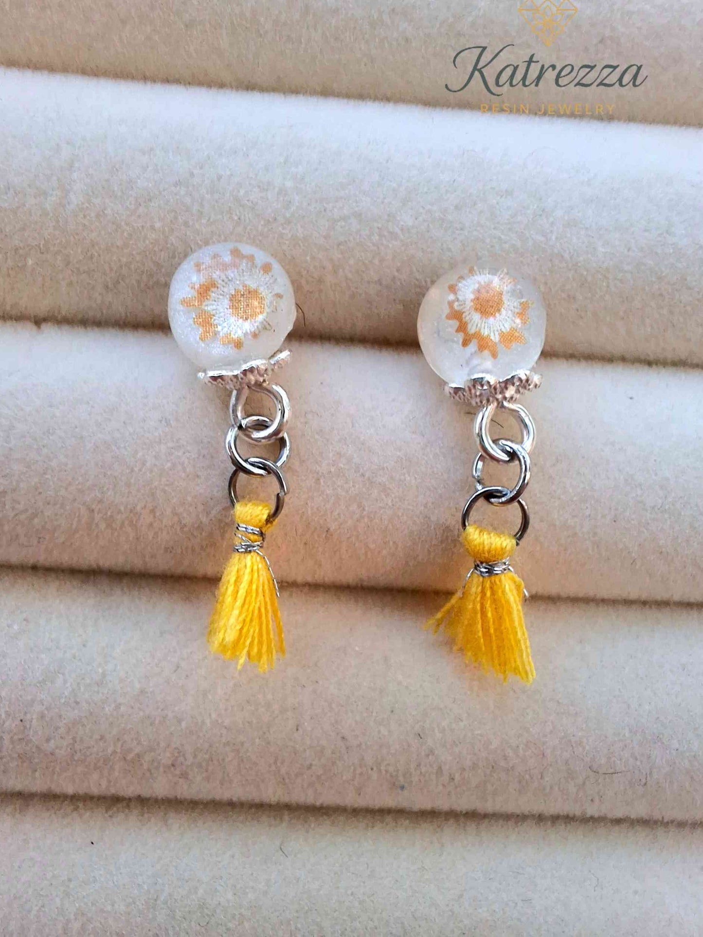 Mini Resin Stud Earrings with Tassel | 2 Styles Handmade Jewelry