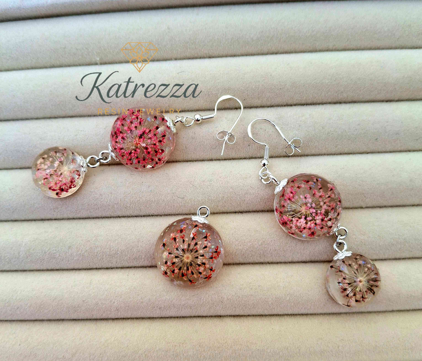 Sterling Silver Resin Jewellry Set with Real Flowers