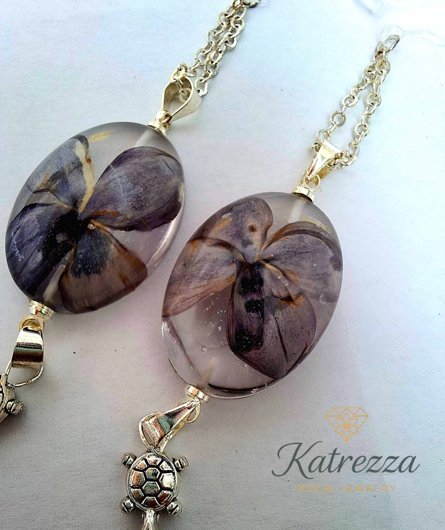 Handmade Resin Flower Earrings with Silver Turtle Charm – Katrezza