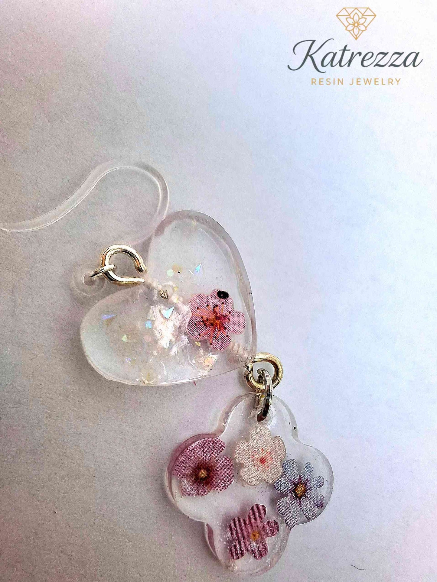 Handmade Heart & Flower Resin Earrings with Real Pressed Flowers | Cute & Lightweight