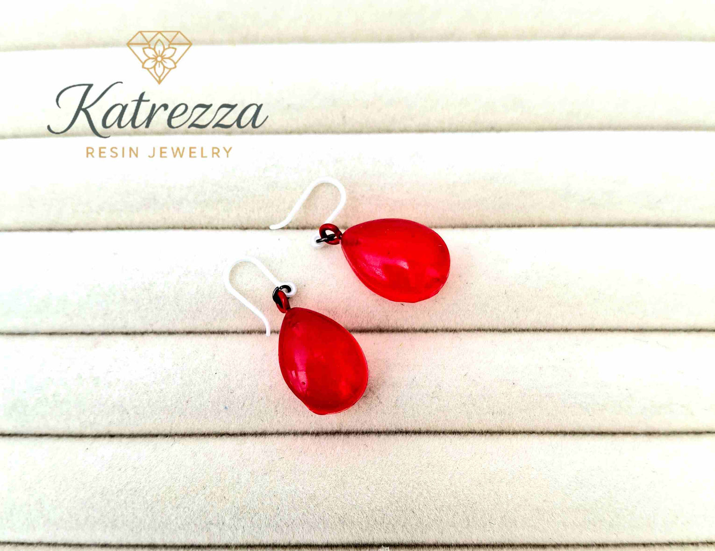 Red resin teardrop earrings for girls – handmade jewelry