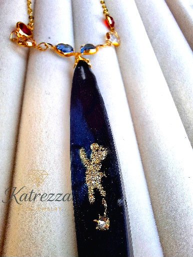 Bear Hugs & Blue Skies – Golden Teddy Resin Necklace