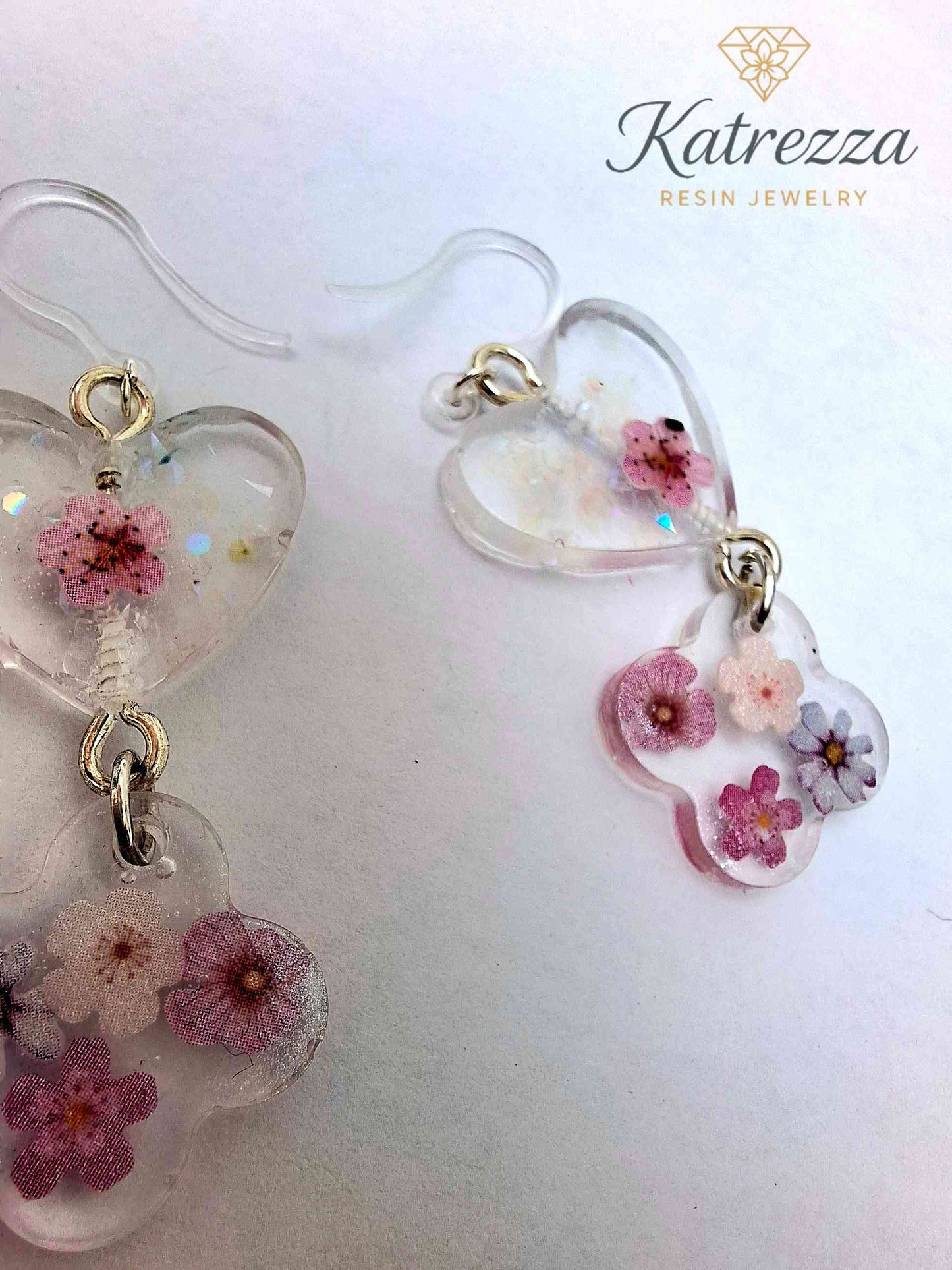 Handmade Heart & Flower Resin Earrings with Real Pressed Flowers | Cute & Lightweight