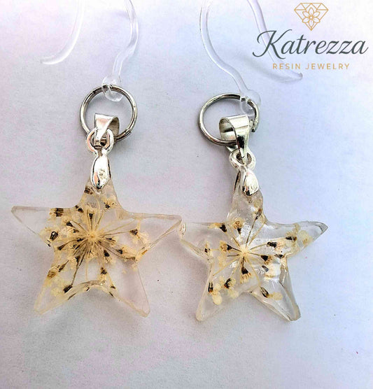 Star Resin Earrings with Real Flowers | Cute Jewelry for Teen Girls