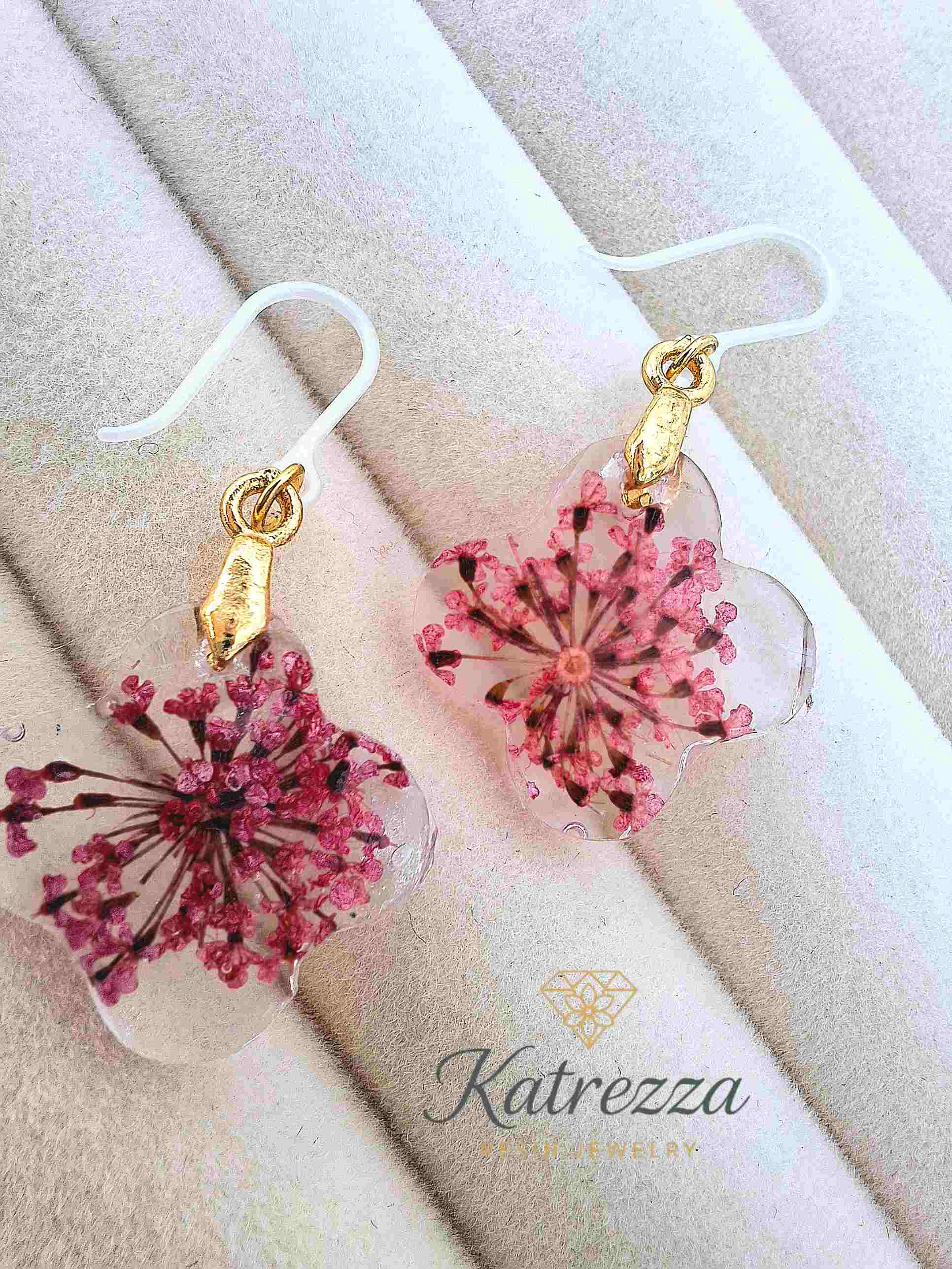 Pink blossom resin earrings for girls with hypoallergenic silicone hooks