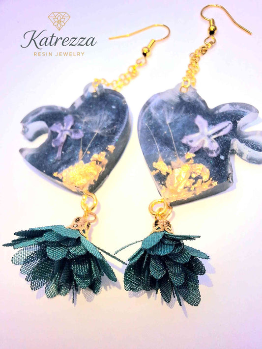Night Heart Resin Earrings – 10 cm