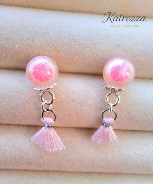 Mini Resin Stud Earrings with Tassel | 2 Styles Handmade Jewelry