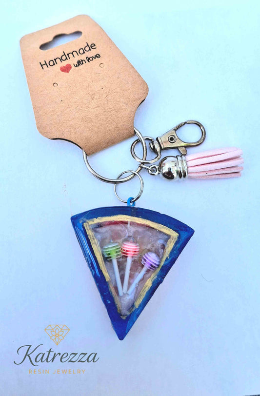 "Handmade resin slice keychain with lollipops and tassel – Katrezza Imperfection Collection"