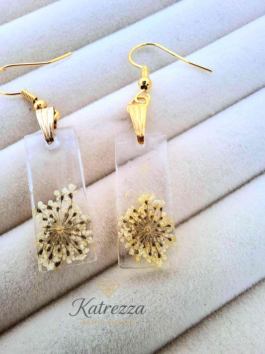 Rectangle Resin Earrings with Real Flowers