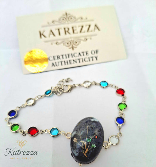 Midnight Dandelion Resin Bracelet – Stainless Steel