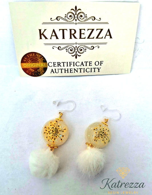 Handmade Resin  Earrings with White Fluffy Tassel – Katrezza