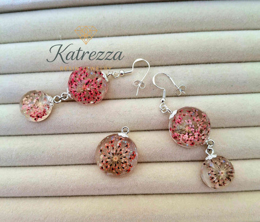 Sterling Silver Resin Jewellry Set with Real Flowers