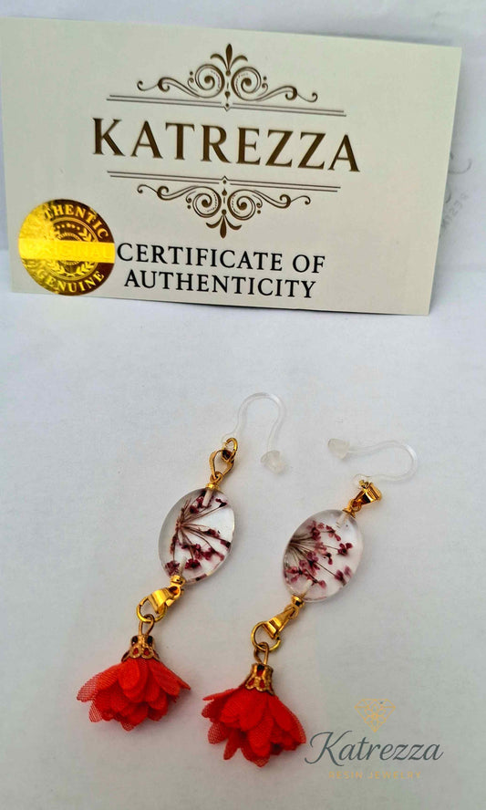 Handmade Resin Earrings with Red Flower Tassels – Katrezza