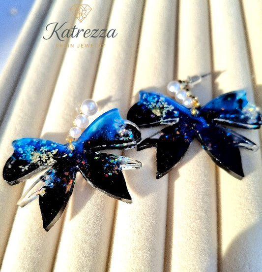 Midnight Blue Resin Earrings – Handmade by Katrezza